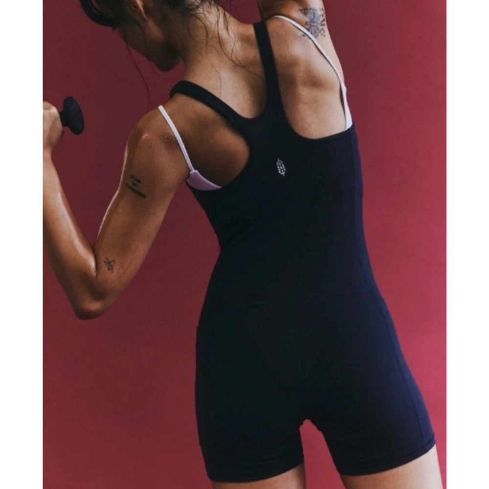 NEW FREE PEOPLE FP MOVEMENT BLACK NEVER BETTER ONE PIECE RUNSIE SHORTS SZ S - Picture 4 of 7
